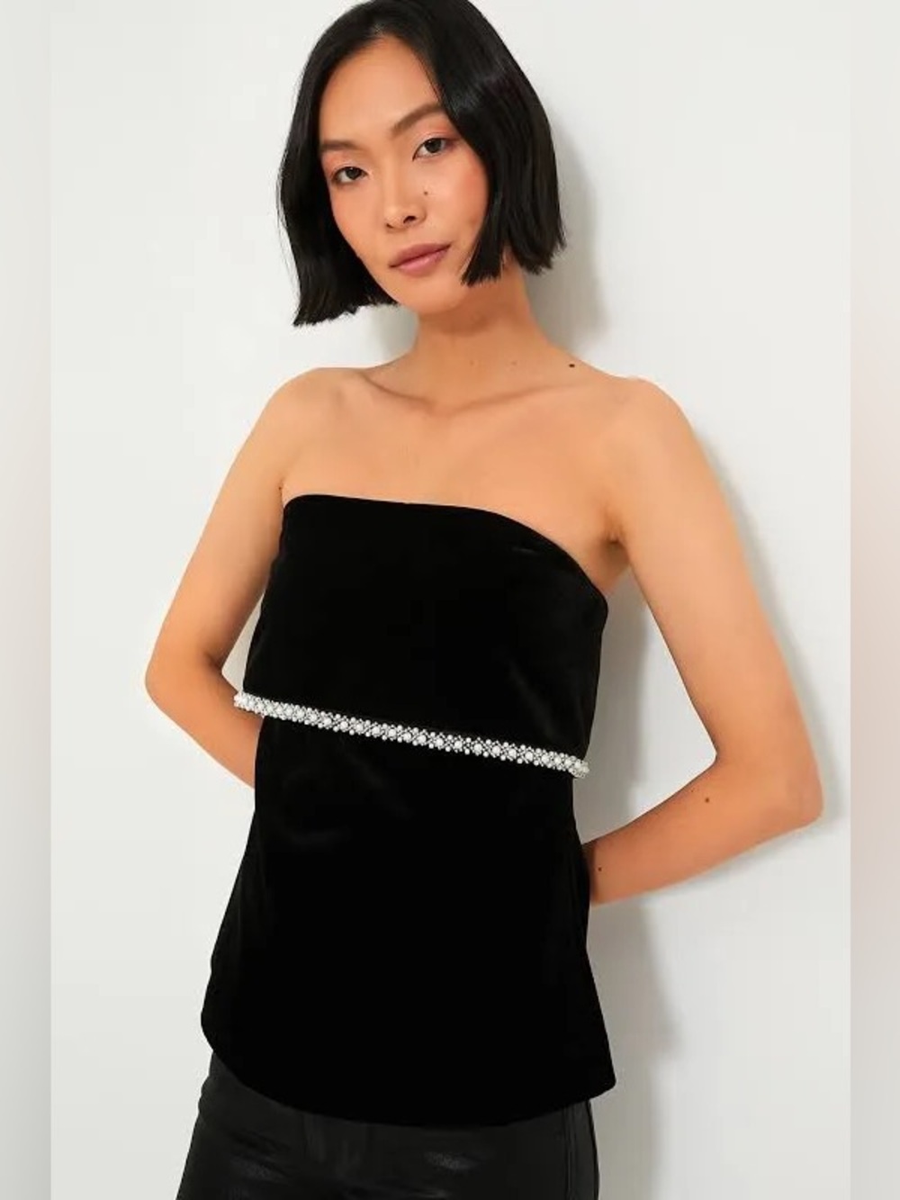 NWT Tuckernuck Hyacinth House Velvet & Pearl Trim Strapless Valerie Top, Size XS